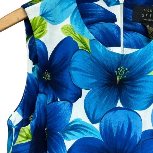 Moda Seta  Sleeveless Blue Floral 100% Silk Sheath Dress Size 10 - Picture 5 of 8